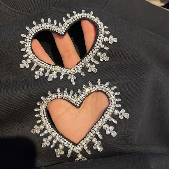 Sandro Sweatshirt with Rhinestone Hearts NWOT - Picture 10 of 12